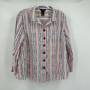 Ali Miles Womens Rainbow Striped Top Size L Colorful‎ Whimsical Artsy Statement